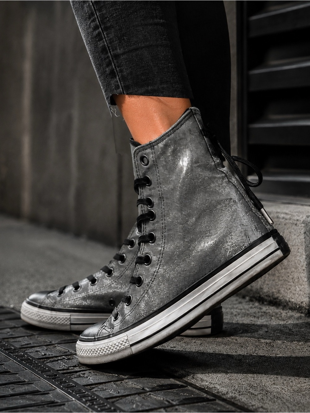 Converse Limited Edition Metallic Gunmetal Silver High-Top Sneakers